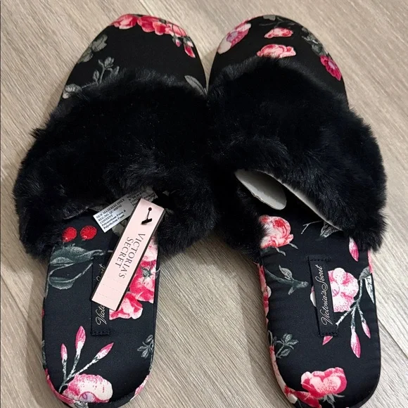 Victoria's Secret Black Floral Slippers - Picture 2 of 6
